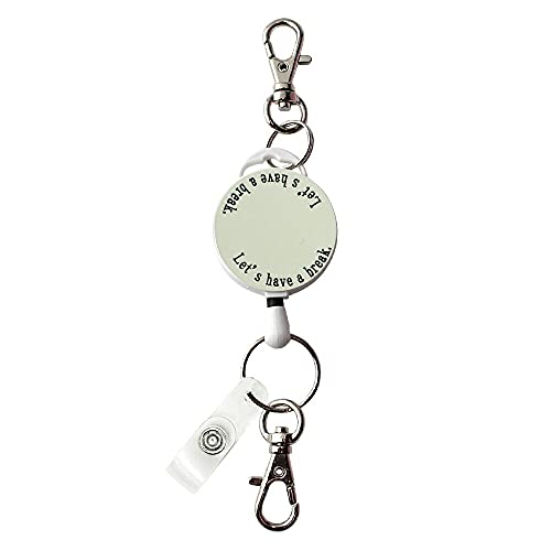 伸縮自在の吊り下げ名札用 リール フック付き 英語 メッセージ パスケースや名札 ストラップ 鍵等と一緒に アイボリー Let's have a break