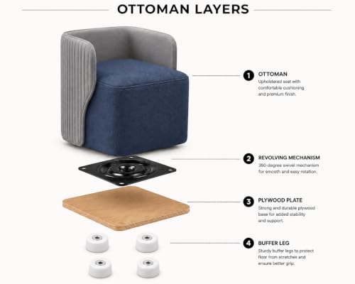 Image of 360 Swivel Ottoman Chair for Living Room | Upholstered Boucle Fabric Accent Barrel Chair with Curved Back | Modern Swivel Lounge Chair with Metal Base for Bedroom Office Hotel
