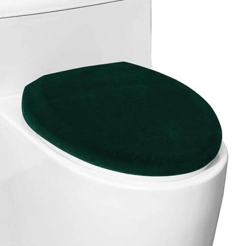 lanseyixiu Comfortable Soft Plush Toilet Lid Cover for Bathroom Machine Washable Toilet Seat Covers Fits Most Round Elongated and Oblong Lids Easy Installation& Cleaning (Dark Green)