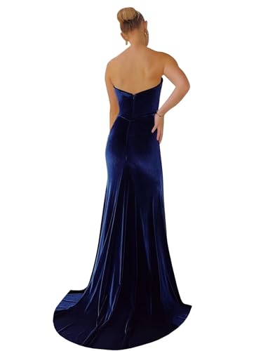 Velvet Corset Prom Dresses 2025 with Slit Sweetheart Long Mermaid Formal Evening Gowns with Ruched Skirt for Women2