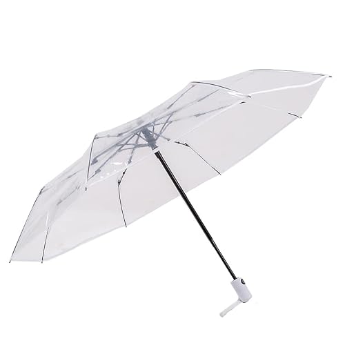 ThreeH Auto Open Close Clear Bubble Umbrella Lightweight Portable Mini Sized Folding Wedding Umbrella for Car Backpack,White