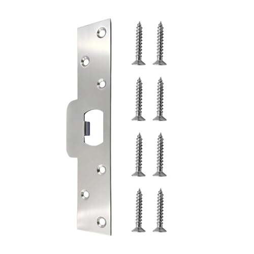 7-Inch Extended Door Strike Plate, Heavy Duty Stainless Steel, for Repairing Damaged Door Frame - Security Strike Plate for Interior & Exterior Doors, Door Jamb Repair Kit (Silver)