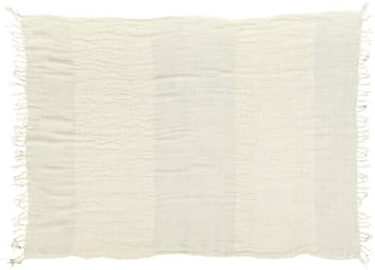 Miniatura 6 de Creative Co-Op Manta de lino tejido a rayas y flecos, color crema y natural