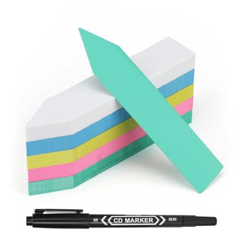 KINGLAKE GARDEN 200PCS 4 Inch Plastic Plant Labels Plant Name Tags,Colorful Garden Marker Vegetable Gardening Tags Nursery Plant Tag for Outdoor Garden Waterproof with Permanent Marking Pen