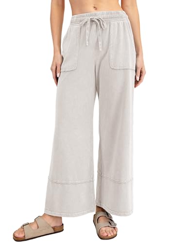 Women's Casual Solid Color Denim Wide Leg Pants with Pockets