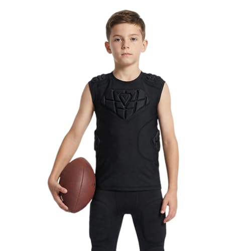 Topeter Youth Padded Protective Shirts with Chest, Rib, Shoulder, Back Protection for Baseball, Lacrosse, Goalies M