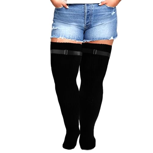 XEPST Plus Size Thigh High Socks Womens Over the Knee Leg Warmer Thigh Highs Widened Extra Long Thick Knit Socks for Women