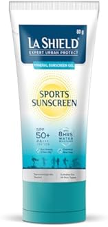 La Shield Mineral Sports Sunscreen Gel SPF 50 + | 100% Mineral sunscreen | 8 Hours water resistant | For Women and Men | No White Cast | Broad Spectrum PA+++ | Lightweight and Non Greasy | Fragrance-free |Dermatologist Tested | 80g