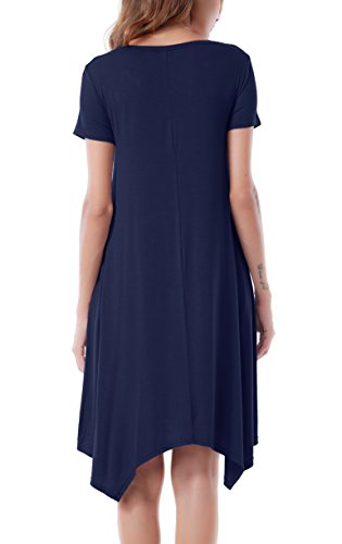 Image of Women Casual Loose Soft Crewneck Short Sleeve Pockets Swing T-Shirt Dress