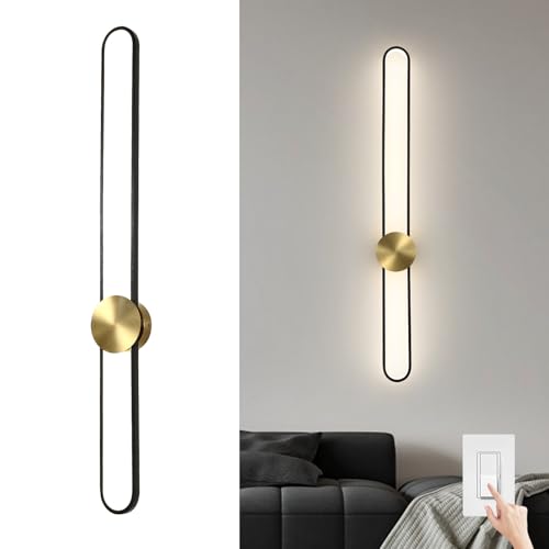 Image of JAYMP Modern Wall Sconce 4000K Dimmable LED Wall Light Fixture, Hardwired Wall Lamp for Living Room, Dining Room, Bedroom, Hallway, Lobby, Entryway, 1 Pack (Brushed Black, H110cm /43.3inch)