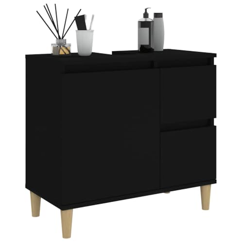 Tomostar Meuble sous Lavabo, Meuble de Rangement Salle de Bain sous Vasque Armoire Évier Noir 65x33x60 cm Bois d'ingénierie