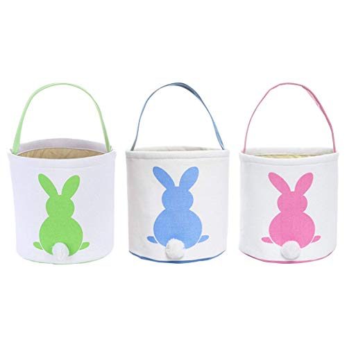 Faylapa 3 Piezas de cáscara de Huevos de Pascua para niños Bunny Canvas Tote - Celebrar la decoración Fiesta de Bienvenida al bebé Huevos Dulces y Regalos Llevar Cubo (Verde + Azul + Rosa)
