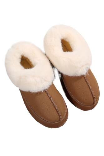 Women's Chestnut Plush Suede Trim Thick Sole Flat Snow Boots for Ultimate Comfort