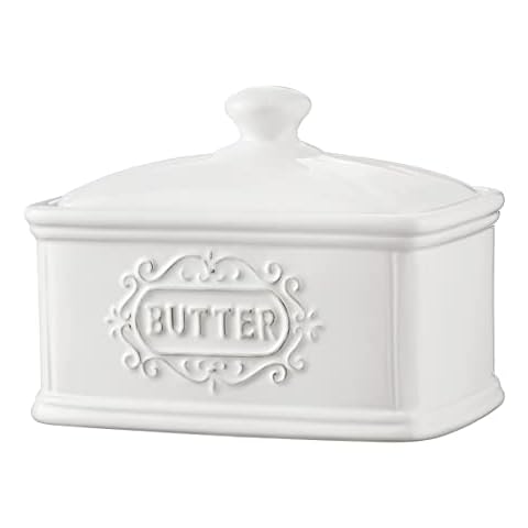 Hand-painted Ceramic Butter Dish With Lid TAWCHES Butter Box Butter Keeper Crock for countertop And butter holder Vintage Kitchen Farmhouse Decor Butter Churner Cover