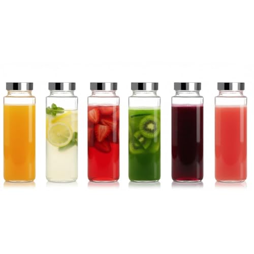 Image of Glassbunny Glass Fridge Water Bottle With Stainless Steel Airtight Leak-Proof Lid 500ml Wide mouth & Easy to Clean, Perfect Bottle for Office, Gym, School, Yoga Pack of 6