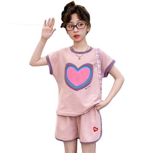 Tilozs Mädchen Trainingsanzug Rundhals-Sweatshirt+ Elastische Taille Jogging Hosen Kinder Jogginganzug Zweiteiliges Bekleidungsset, Rosa, 152-158(Herstellergröße:160)