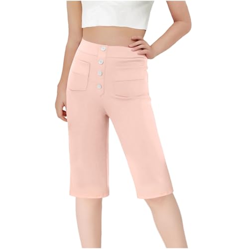 Dmmtot Pantalones capri de yoga para niñas, leggings de verano 2025 con bolsillos, pantalones de baile, correr, entrenamiento, color sólido, cintura alta, pantalones chinos recortados para edades de 5