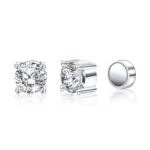 HELLOICE 0.5Ct/1Ct Magnetic Moissanite Stud Earrings Non-Pierced Round Cut Moissanite 4 Prong Earrings Gift Jewerly for Women Men