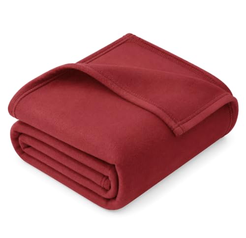 Image of HOMEKART 300 TC All Season Solid /Plain Lightweight Polar Fleece Double Bed Blanket (230 x 230 cm), Light RED