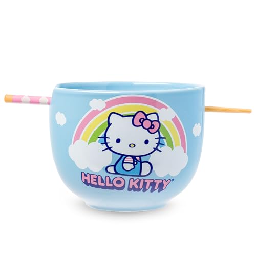 Image of Silver Buffalo Sanrio Hello Kitty Rainbow, Ramen Bowl with Chopsticks, 20oz