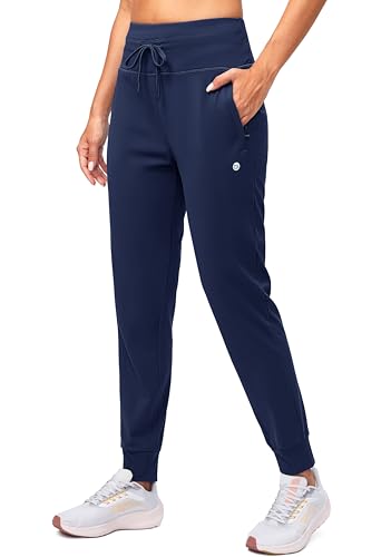 G Gradual Womens Fleece Lined Joggers High Waisted Water Resistant Thermal Winter Sweatpants Running Hiking Pockets(Navy L)