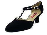 paoul tanzschuhe  PAOUL, Damen-Tanzschuhe aus Wildleder Schwarz und Strass, Charleston Mittelabsatz 6 cm, 614 T 60, Schwarz - Schwarz - Größe: 40 EU