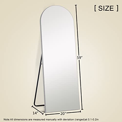 Image of PexFix Arched Full Length Mirror,Floor Body Mirror with Stand,Full Length Wall Mirror with Wood Frame,Dressing Mirror for Bedroom,Silver,60''x20'' (USAM019)