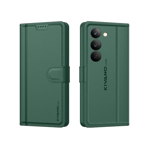 Image of KIVANO LUXE Compatible for Realme Narzo 80 Lite 5G / Realme C73 5G / Realme C75 5G Luxury Handmade Leather Magnetic Flip Folio Case | Card Holder & Kickstand | Slim Protective Cover | Unisex - Green