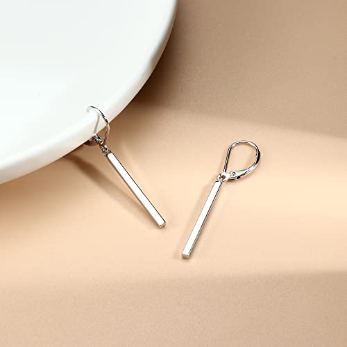 Milacolato S925 Sterling Silver Bar Dangle Earrings 18K White Gold Plated Women's Drop Dangle Earrings Hypoallergenic Leverback or Fish Hook Vertical Bar Drop Earrings for Women Teen Girls2