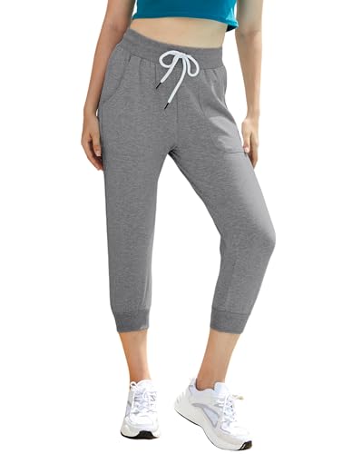 SPECIALMAGIC Women's Sweatpants Capri Pants Cropped Jogger Running Pants Lounge Loose Fit Drawstring Waist with Side Pockets