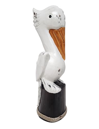 Estatua decorativa de pelícano tallado a mano de madera 14"