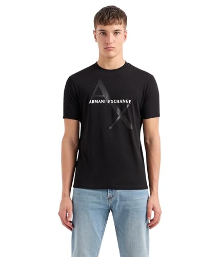 Armani Exchange Men's Crew Neck Logo Tee T Shirt, Black, X-Large