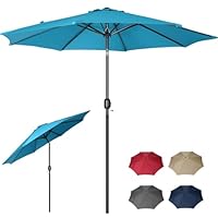 Panana 2.7M Garden Parasol Sun Shade Outdoor Umbrella 6 Sturdy Ribs with Crank and Tilt Mechanism for Patio, Deck, Patio and Balcony (Light Blue)