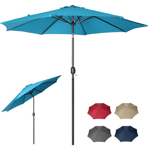 Panana 2.7M Garden Parasol Sun Shade Outdoor Umbrella 6 Sturdy Ribs with Crank and Tilt Mechanism for Patio, Deck, Patio and Balcony (Light Blue)