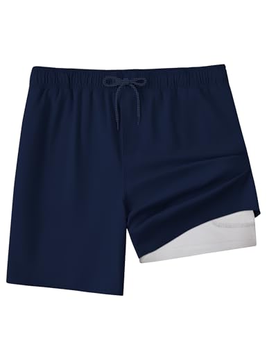Mens Swim Trunks with Compression Liner 8 inch Quick-Dry Lightweight 2 in 1 Board Shorts 4-Way Stretch UPF 50+