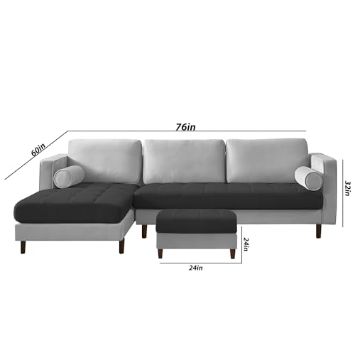 Image of Lezra LHS 4 Seater L Shape Sofa Set with Center Table for Living Room (Black Grey Fabric) Premium Fabric Sofa