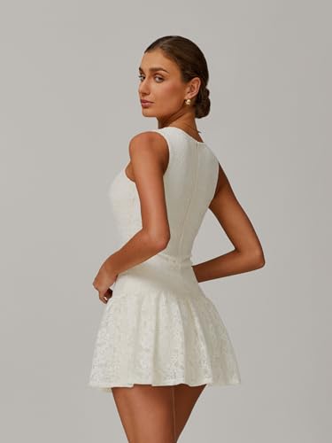 ABOCIW Womens Lace Tennis Dress Built in Shorts High Neck Sleeveless Golf Athletic Summer Mini Dress2