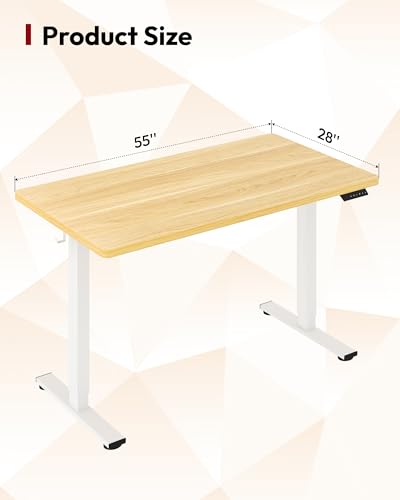 Image of SANODESK Electric Standing Desk 55 x 28 Inches Whole-Piece Desktop Height Adjustable Stand Up Desk w /6-Button Controller Ergonomic Computer Desk for Home Office, White Frame + Natural Tabletop