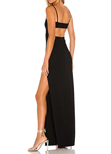 JLCNCUE Women's Sexy Backless Spaghetti Straps Square Neck Maxi Dress Thigh High Slit Bodycon Cocktail Party Dress 2114