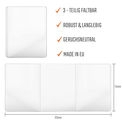 Fahrzeugschein Hülle für KFZ Schein Hülle Schutzhülle 3-teilig faltbar - Zulassungsschein Hülle Mappe Etui Schutzfolie aus PVC für Auto Motorrad Anhänger transparent, reißfest - L&P A250 1 Stück