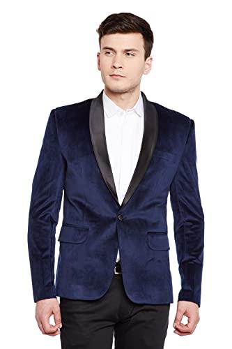 WINTAGE Men's Premium Velvet Notch Lapel Tuxedo Coat Blazer Jacket: Blue