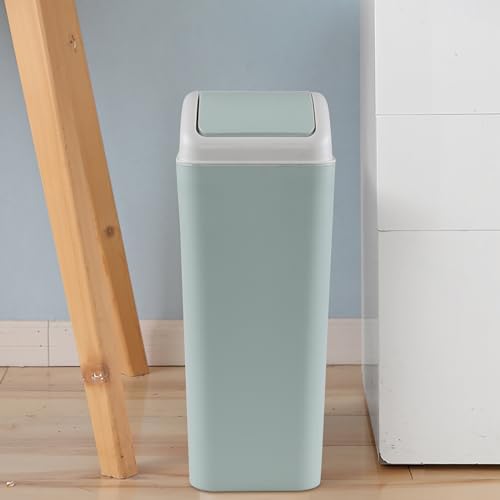 Image of 12L Slim Garbage Can with Swing Lid, Blue Small Plastic Trash Can