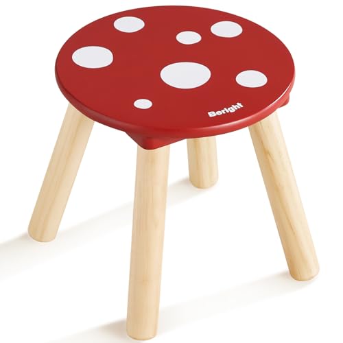 Image of Beright Wooden Step Stool for Kids, Children's Stool Perfect Matched Sensory Table, 9 Inch Sturdy Sitting Stool with Assembled Four-Legged, Mushroom, 1 Pack