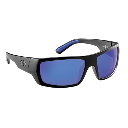 Flying Fisherman Sargasso Wrap Around Polarized Sunglasses, Matte Black Frame/Smoke-Blue Mirror Lens, Medium