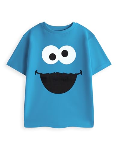 Vanilla Underground Sesame Street Cookie Monster Unisex Kids Blue Short Sleeved Graphic Tee | Fun Cartoon Top for Everyday Wear & Play | Sesame Street Merch - 3-4 Years