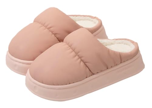 Pocadri Women's Cozy Winter Slippers for Men Warm Soft Non-Slip House Shoes Plush Lining Down Cotton Waterproof Slipper Indoor Outdoor