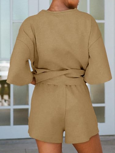 Image of Tankaneo Womens Pajama Sets 3 /4 Sleeve Oversized Tops & Loose Fit Shorts Lounge Set with Pockets Loungewear