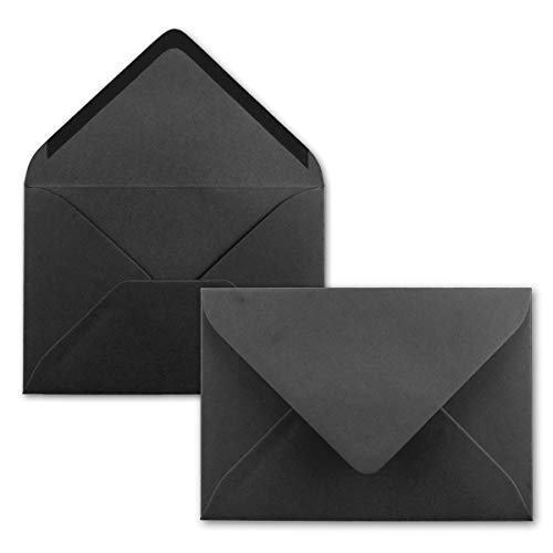 Preisvergleich Produktbild 25x Briefumschläge B6 - 17,5 x 12,5 cm - Schwarz - Nassklebung mit spitzer Klappe - 120 g / m² - Für Hochzeit, Gruß-Karten, Einladungen