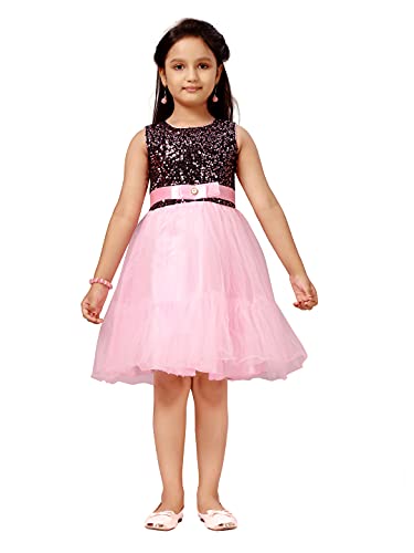 Image of MUHURATAM Girl's Net Fit and Flare Knee-Length Dress