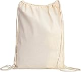 TBF Wholesale Durable Cotton Canvas Natural Drawstring Backpack Bags in Bulk 14' W x 18' H (12 Pack)